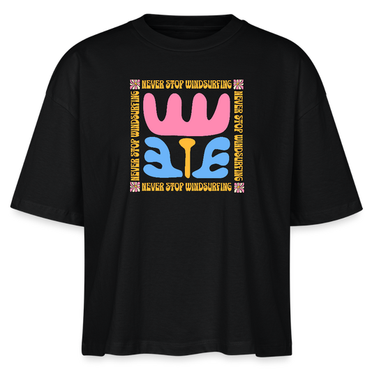 Frauen Boxy Bio-T-Shirt -wavy- - Schwarz