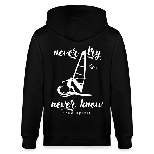 Unisex Bio-Kapuzenjacke -never know- - Schwarz