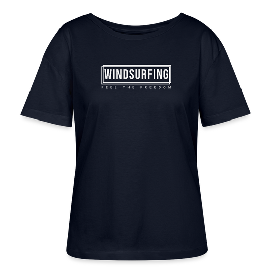 Relaxed Rundhals Frauen Bio-T-Shirt -feel the freedom I- - Navy