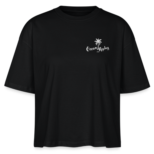 Frauen Boxy Bio-T-Shirt Nova -ocean replay- - Schwarz