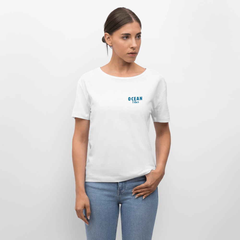 Relaxed Rundhals Frauen Bio-T-Shirt -happiest- - Weiß