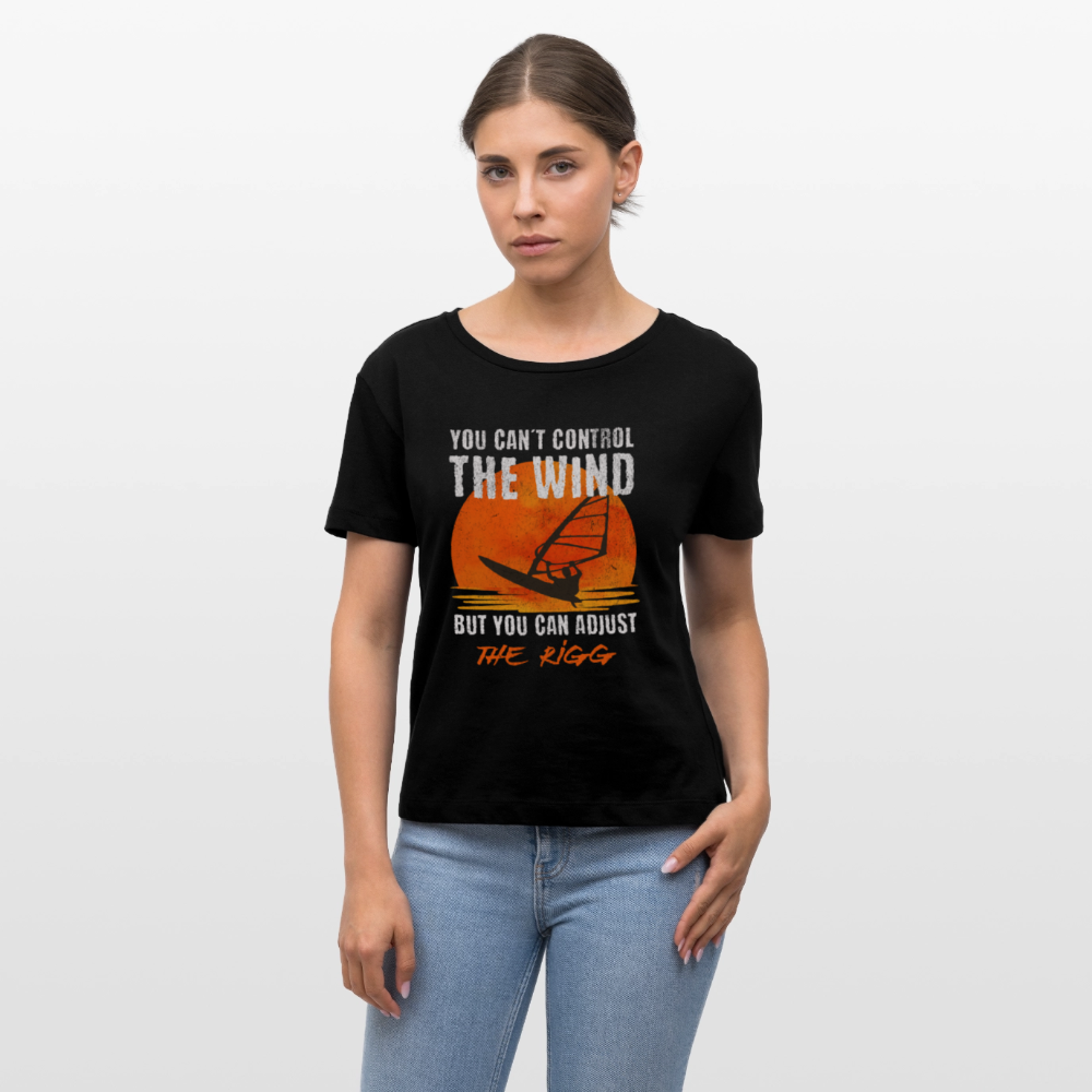 Relaxed Rundhals Frauen Bio-T-Shirt -you can´t control the wind- - Schwarz