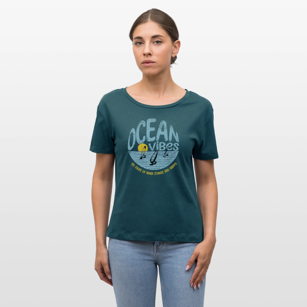Relaxed Rundhals Frauen Bio-T-Shirt -do more- - Dunkles Petrol