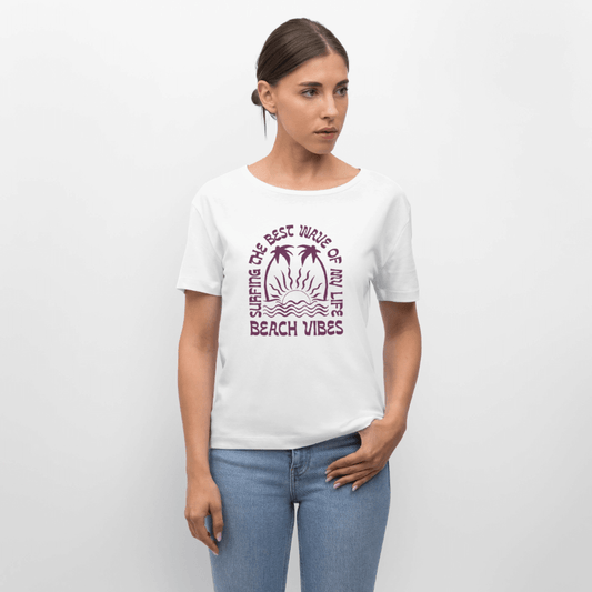 Weißes Bio-T-Shirt beach vibes für Windsurferinnen.