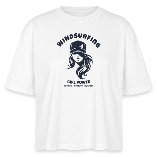 Frauen Boxy Bio-T-Shirt -windsurfing girl power- - Weiß