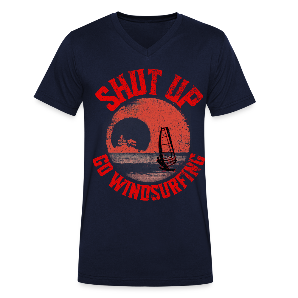 Männer Bio-T-Shirt mit V-Ausschnitt -shut up- - Navy