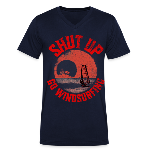 Männer Bio-T-Shirt mit V-Ausschnitt -shut up- - Navy