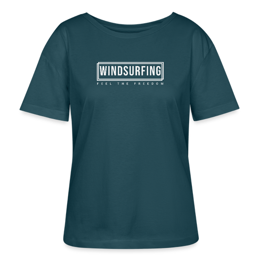 Relaxed Rundhals Frauen Bio-T-Shirt -feel the freedom I- - Dunkles Petrol