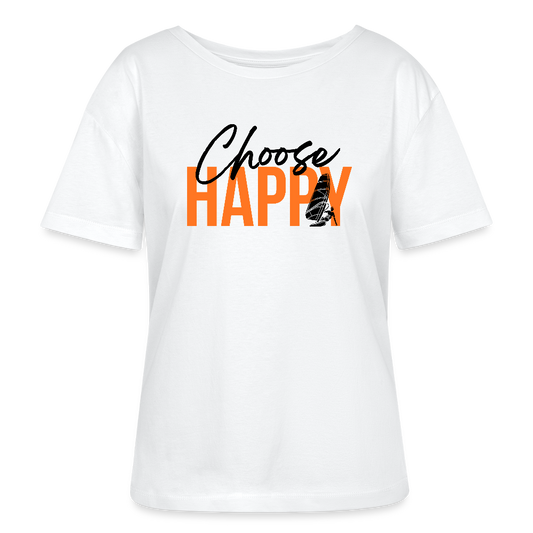 Relaxed Rundhals Frauen Bio-T-Shirt -happy- - Weiß