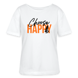 Relaxed Rundhals Frauen Bio-T-Shirt -happy- - Weiß