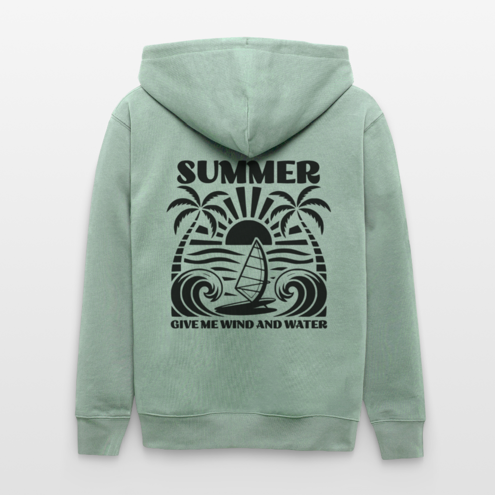 Unisex Bio-Kapuzenjacke -give me wind and water- - Helles Graugrün