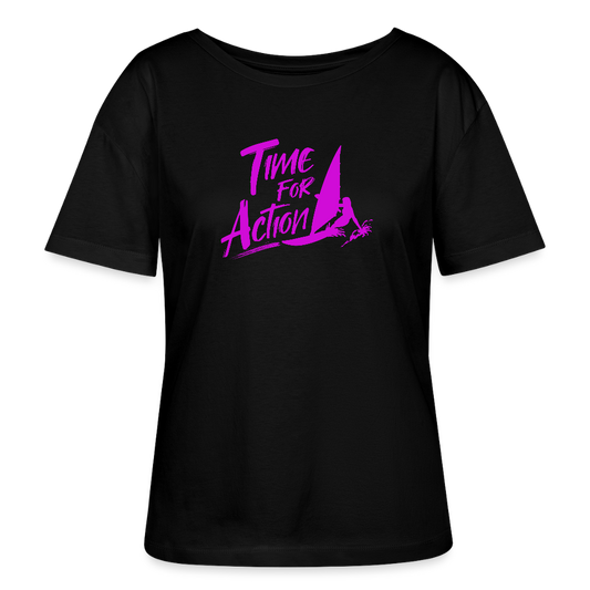 Relaxed Rundhals Frauen Bio-T-Shirt -time for action- - Schwarz