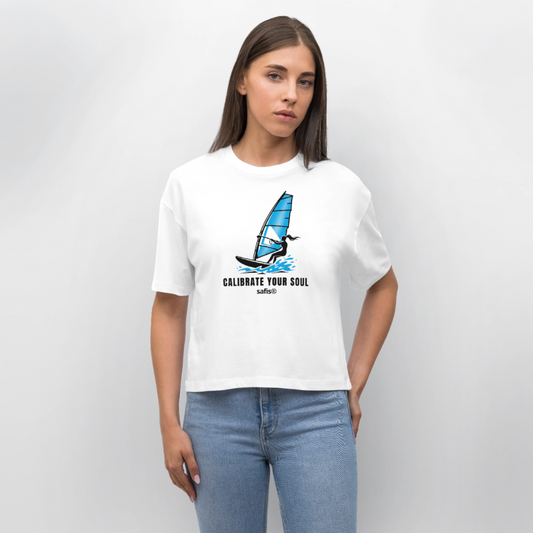 Windsurf Shirt Frauen Boxy Bio-T-Shirt -calibrate your soul- - Weiß safis®