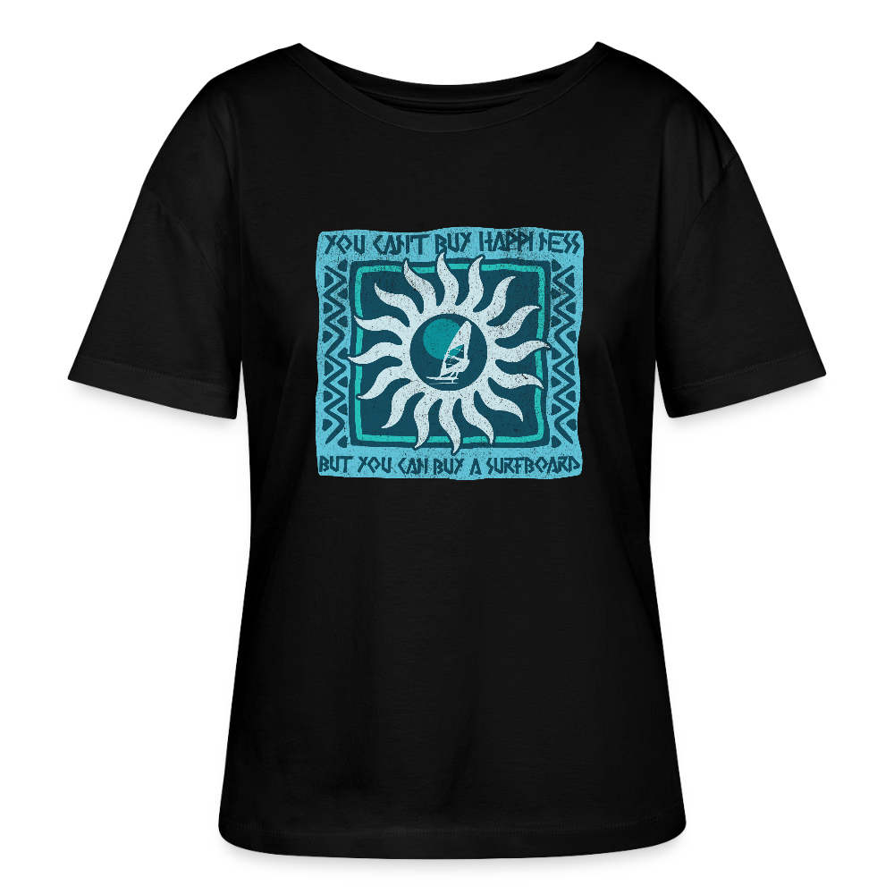 Relaxed Rundhals Frauen Bio-T-Shirt -buy happiness- - Schwarz