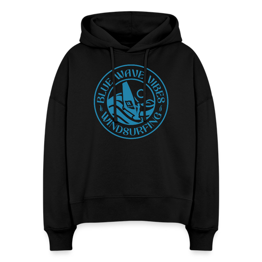 Boxy Frauen Bio Hoodie Nora -blue wave vibes- - Schwarz