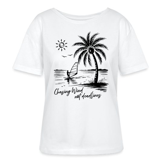 Relaxed Rundhals Frauen Bio-T-Shirt -chasing wind- - Weiß