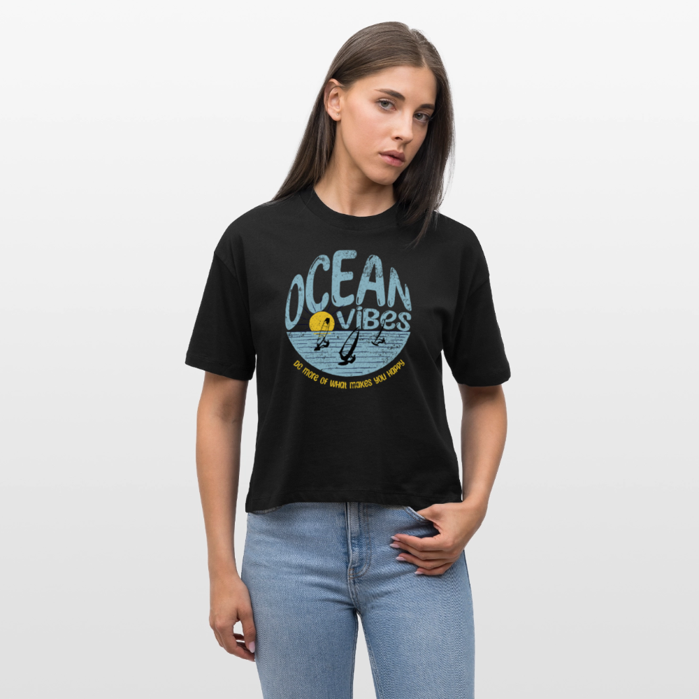 Frauen Boxy Bio-T-Shirt -do more- - Schwarz