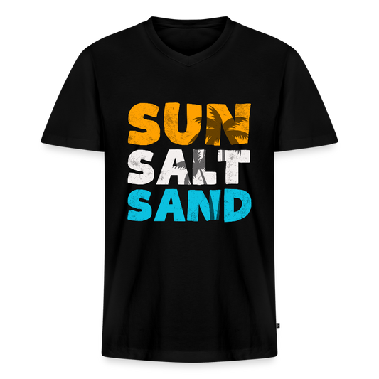 Männer Bio-T-Shirt mit V-Ausschnitt -sun salt sand- - Schwarz