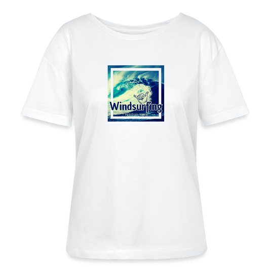 Relaxed Rundhals Frauen Bio-T-Shirt -positive vibes- - Weiß