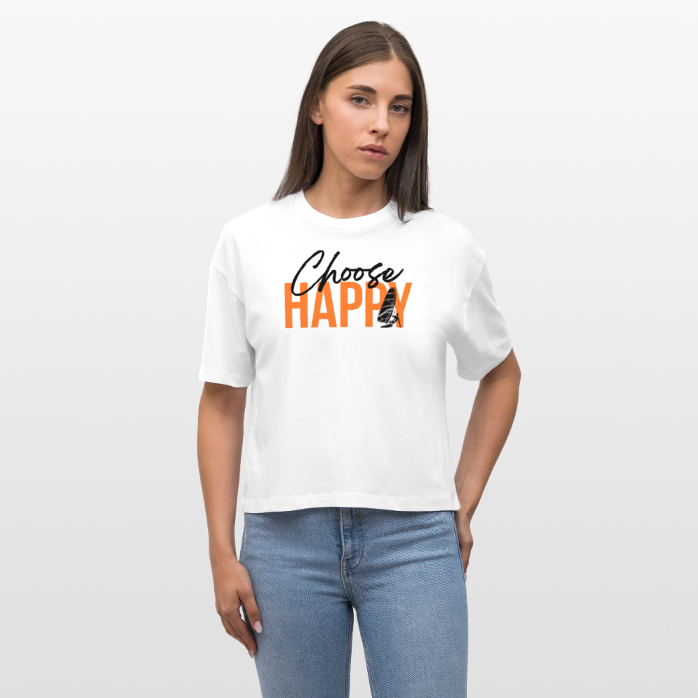 Frauen Boxy Bio-T-Shirt -happy- - Weiß