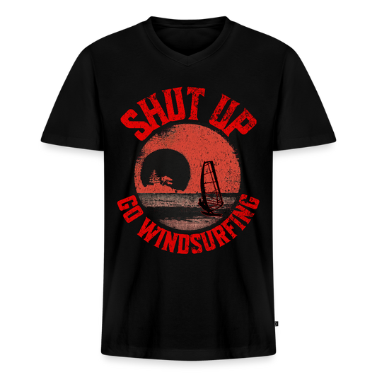 Männer Bio-T-Shirt mit V-Ausschnitt -shut up- - Schwarz
