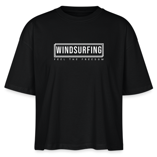 Frauen Boxy Bio-T-Shirt Nova -feel the freedom I- - Schwarz