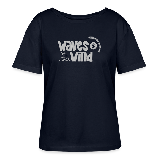 Relaxed Rundhals Frauen Bio-T-Shirt -waves & wind- - Navy