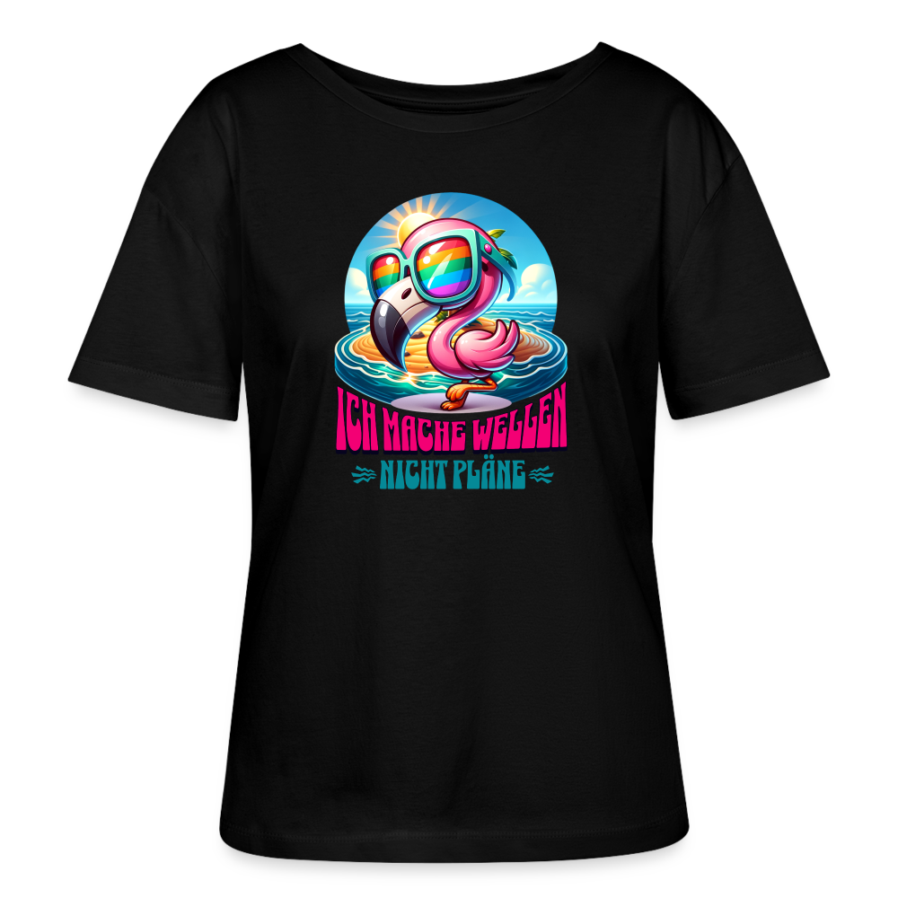 Relaxed Rundhals Frauen Bio-T-Shirt -flamingo- - Schwarz