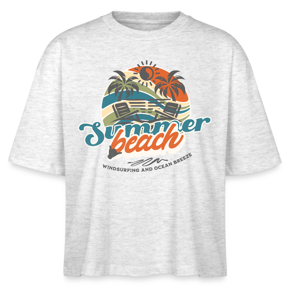Frauen Boxy Bio-T-Shirt -summer beach- - Weiß meliert