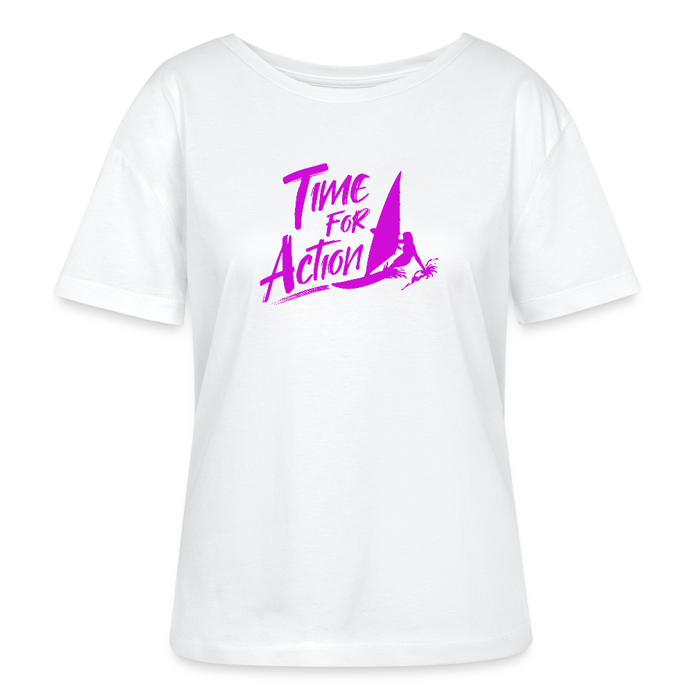 Relaxed Rundhals Frauen Bio-T-Shirt -time for action- - Weiß