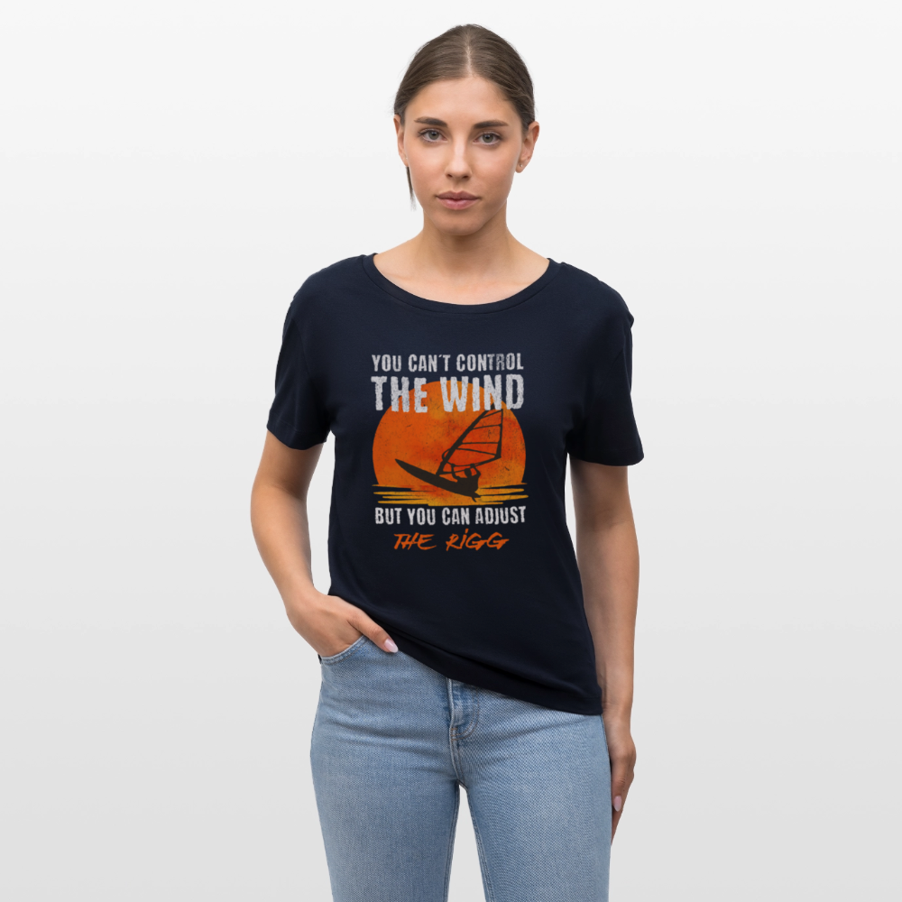 Relaxed Rundhals Frauen Bio-T-Shirt -you can´t control the wind- - Navy