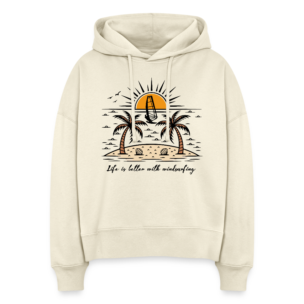 Boxy Frauen Bio Hoodie -better life- - Weißgrau