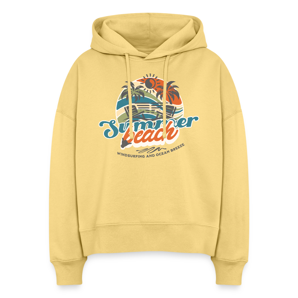 Boxy Frauen Bio Hoodie -summer beach- - Hellgelb