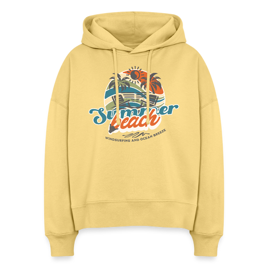 Boxy Frauen Bio Hoodie -summer beach- - Hellgelb