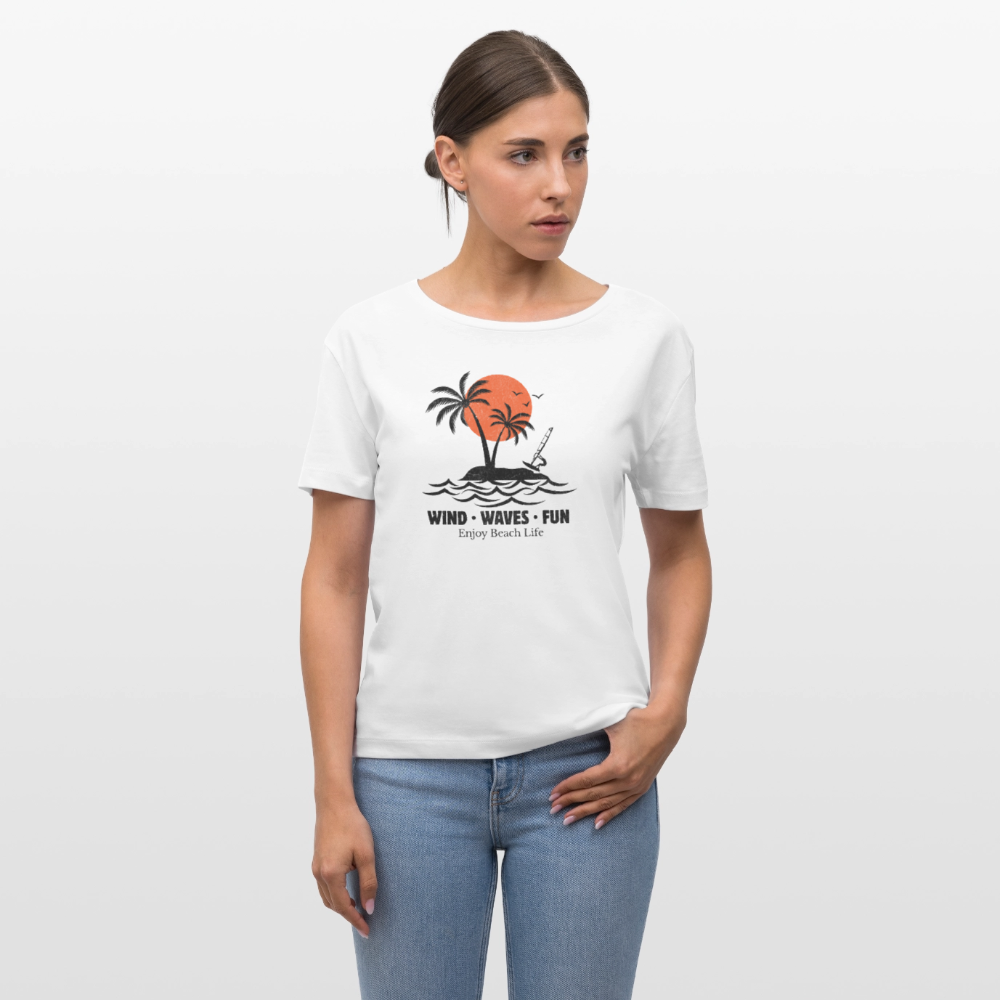 Relaxed Rundhals Frauen Bio-T-Shirt -enjoy life- - Weiß