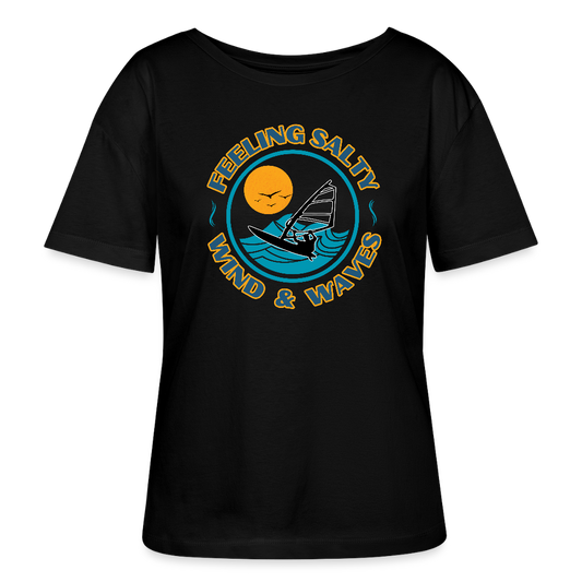 Relaxed Rundhals Frauen Bio-T-Shirt -feeling salty- - Schwarz