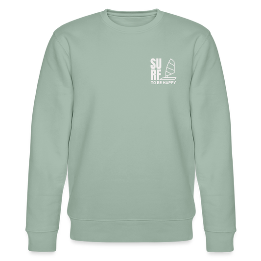 Männer Bio-Sweatshirt -surf to be happy- - Helles Graugrün