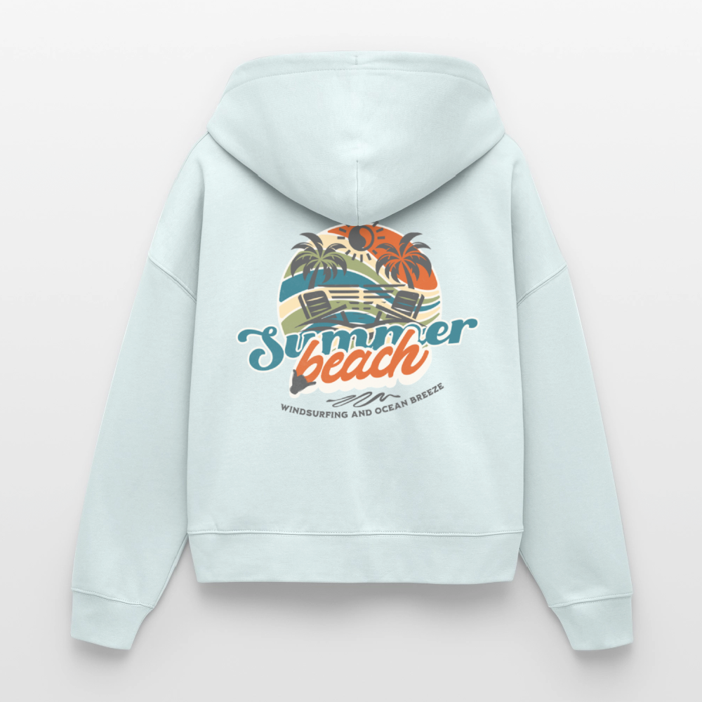 Boxy Frauen Bio Zip Hoodie -summer beach- - Eisblau