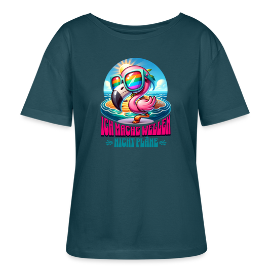Relaxed Rundhals Frauen Bio-T-Shirt -flamingo- - Dunkles Petrol