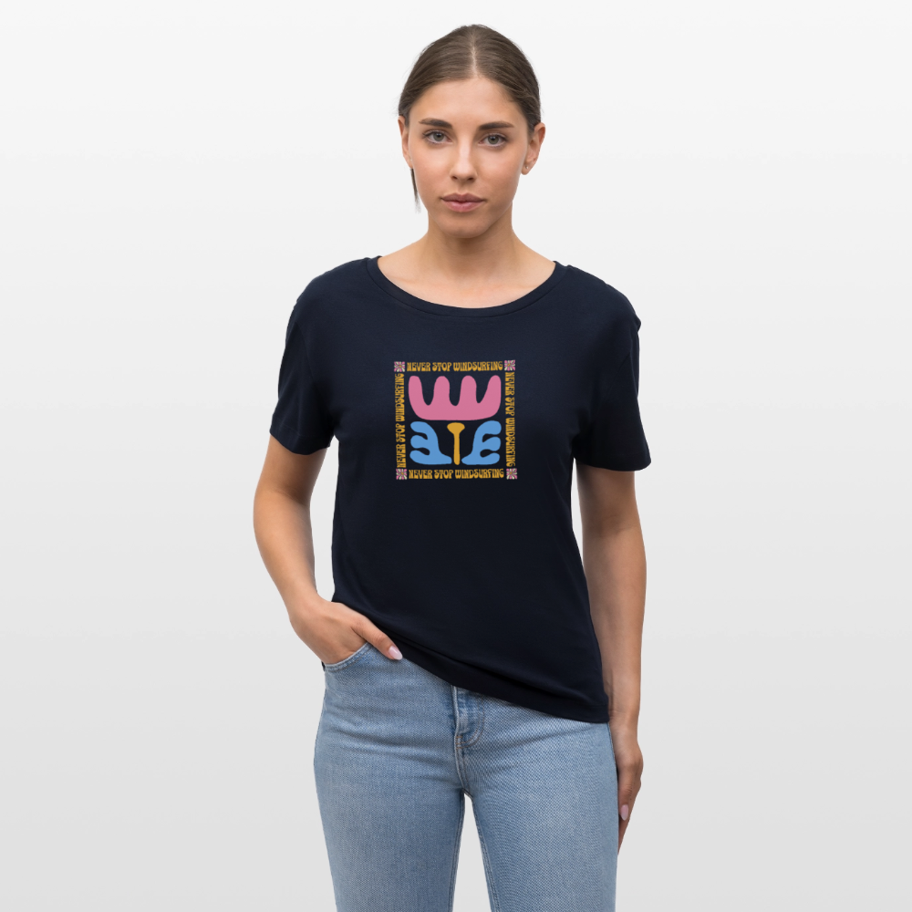 Relaxed Rundhals Frauen Bio-T-Shirt -wavy- - Navy