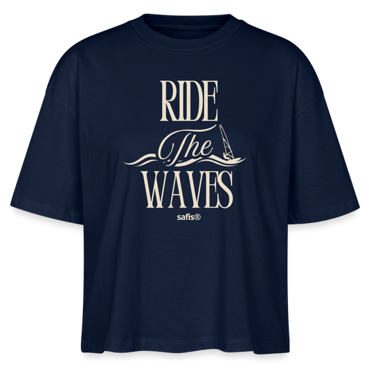 Frauen Boxy Bio-T-Shirt Nova -ride the waves- - Navy