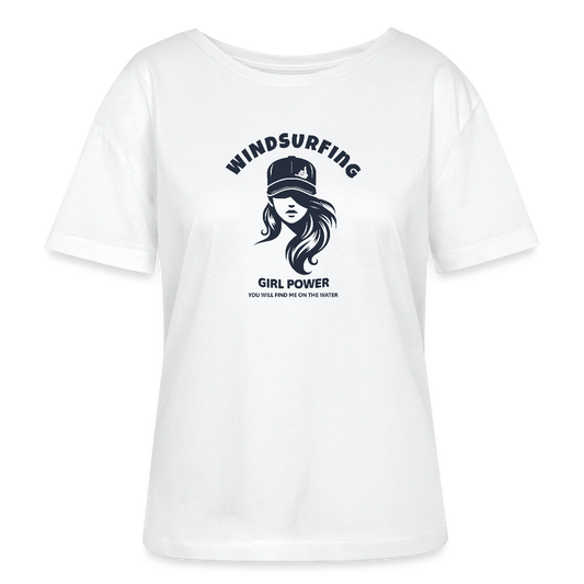 Relaxed Rundhals Frauen Bio-T-Shirt -windsurfing girl power- - Weiß