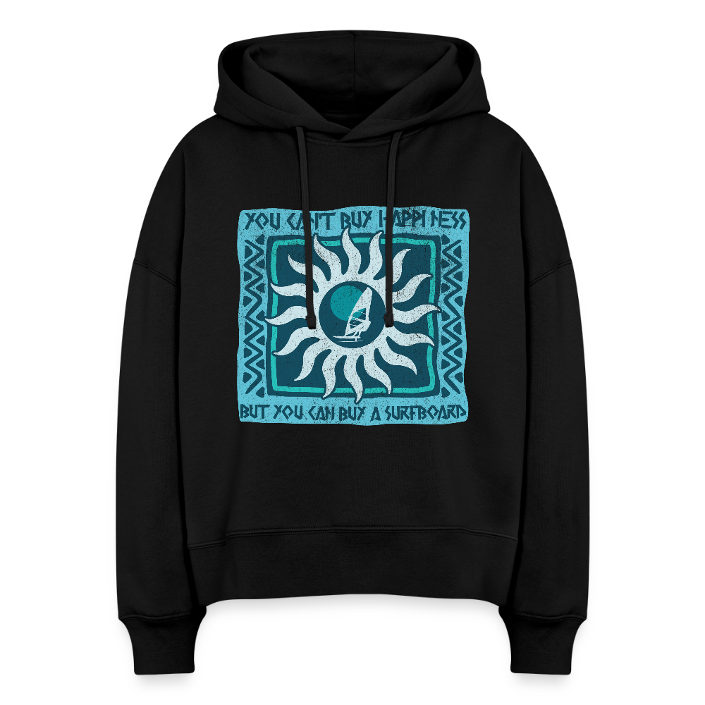 Boxy Frauen Bio Hoodie -buy happiness- - Schwarz