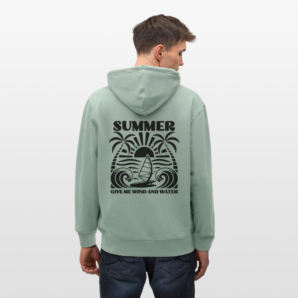 Unisex Bio-Kapuzenjacke -give me wind and water- - Helles Graugrün