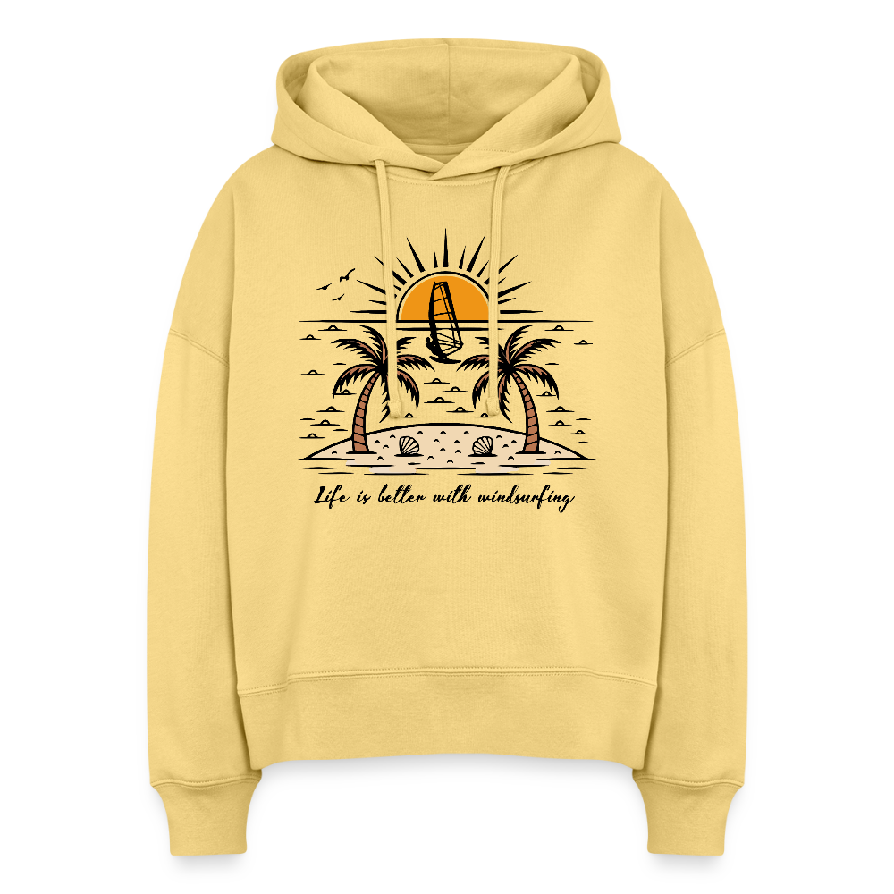 Boxy Frauen Bio Hoodie -better life- - Hellgelb