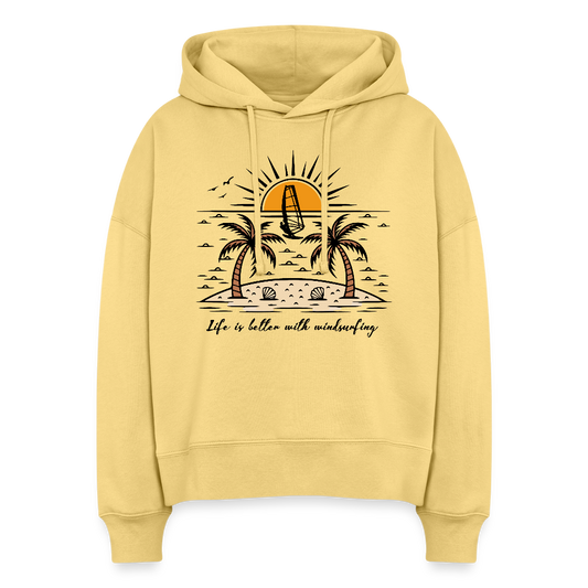 Boxy Frauen Bio Hoodie -better life- - Hellgelb