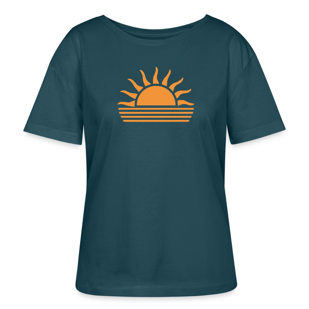 Relaxed Rundhals Frauen Bio-T-Shirt -sunset- - Dunkles Petrol