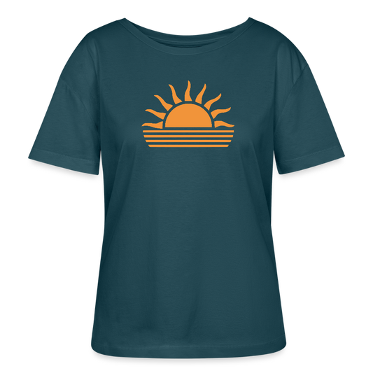 Relaxed Rundhals Frauen Bio-T-Shirt -sunset- - Dunkles Petrol