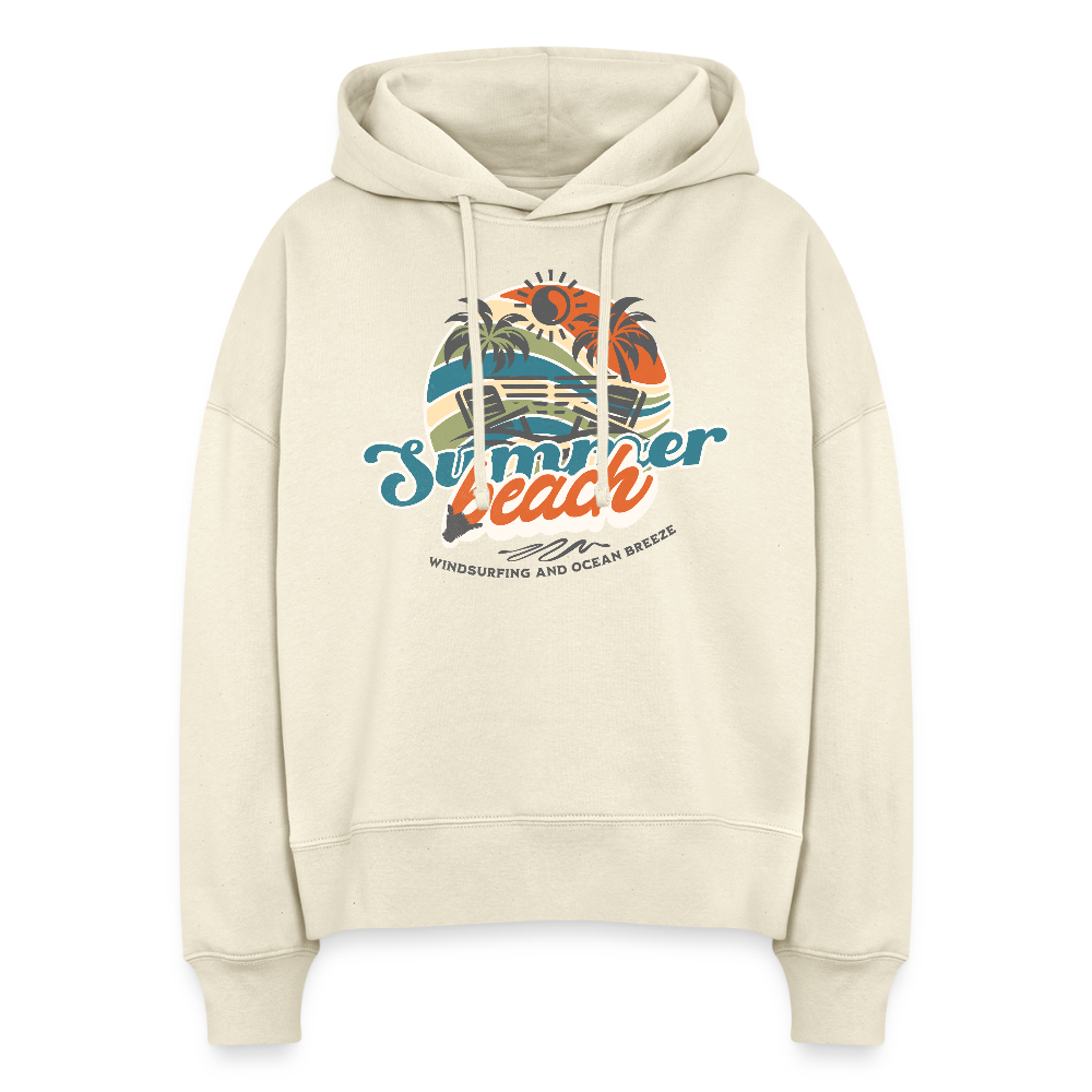 Boxy Frauen Bio Hoodie -summer beach- - Weißgrau