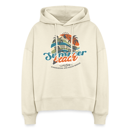Boxy Frauen Bio Hoodie -summer beach- - Weißgrau